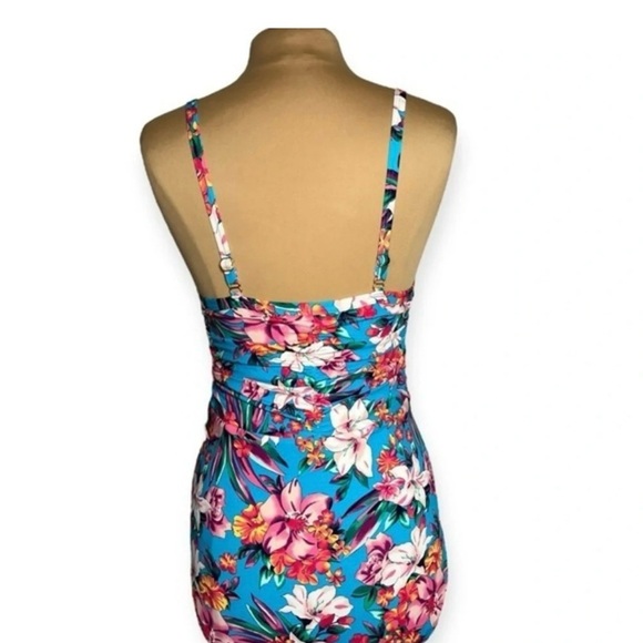 Lands End size 12 turquoise palm lily slimming one piece retro swimming suit - Picture 4 of 7